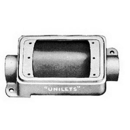 UNILETS FDC Deep Depth 1-Gang Cast Device Box, Number Of Outlet: 2, Material: Malleable Iron, Size: 1/2 IN, Cable Entry: (2) 1/2 IN Hub, Mounting: (2) 5/16 Diameter Lugs, Cubic Capacity: 25 CU-IN, Knockouts: No, Height: 6.06 IN, Width: 2.81 IN, Depth: 2.69 IN, Finish: Triple-Coat (Zinc Electroplate, Chromate And Epoxy Powder Coat), Standard: UL 514 A, UL File Number E2527, CSA C22.2 No. 18.1, CSA 001472 Certified, NEMA FB-1, For Use With Threaded Metal Conduit And IMC