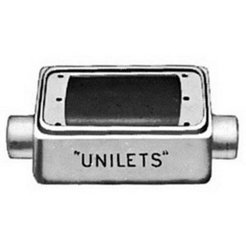 UNILETS FDC Deep Depth 1-Gang Cast Device Box, Number Of Outlet: 2, Material: Copperfree (4/10 Of 1 PCT Maximum) Aluminum, Size: 1/2 IN, Cable Entry: (2) 1/2 IN Hub, Cubic Capacity: 25 CU-IN, Knockouts: No, Height: 4.56 IN, Width: 2.81 IN, Depth: 2.69 IN, Finish: Epoxy Powder Coat, Standard: UL 514 A, UL File Number E2527, CSA C22.2 No. 18.1, CSA 001472 Certified, NEMA FB-1, For Use With Threaded Metal Conduit And IMC