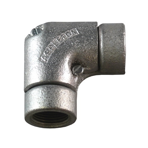 90 DEG Pulling Elbow, Material: Malleable Iron, Finish: Triple-Coat (Zinc Electroplate, Chromate And Epoxy Powder Coat), Trade Size: 3/4 IN, Flexibility: Rigid And IMC, Connection: Female Threaded, Dimension A: 2.72 IN, Dimension B: 1.38 IN, Standard...