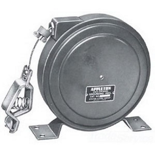 Reelites Static Discharge Cable Reel, Cable Active Length: 50 FT, Reel Frame: Steel, Amperage Rating: 100 AMP, Cord Size: 3/32 IN, Finish: Epoxy Powder Coat, For Fuel-Transfer Trucks, Barges, Dock Side Loading Facilities And Grain Elevator