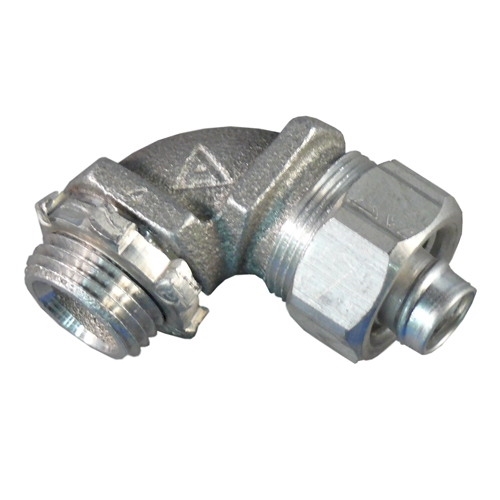 Appleton ST Series 90 DEG Liquidtight Connector With Plain Throat, Size: 1 IN, Connection: Threaded X Compression, Material: Copperfree Aluminum, Thread Length: 3/4 IN, Standard: Class I, Division 2, UL 514B, E14814, CSA C22.2 No. 18.3, 065178,