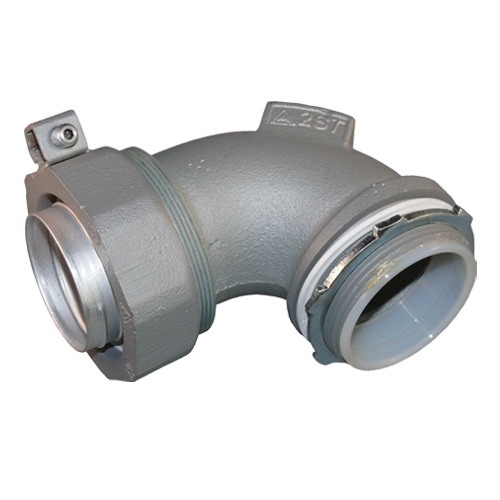 Appleton STB Series 90 DEG Liquidtight Connector, Size: 2-1/2 IN, Connection: Threaded X Compression, Conductor Range: 1 - 4/0 AWG, Material: Malleable Iron, Finish: Chromate, Epoxy Powder Coat/Zinc Electroplated, Thread Length: 1.06 IN, Standard: Class I, Division 2, UL 467, E6581, CSA C22.2 No. 18.3, 065178, NEMA FB-1, For Liquidtight Flexible Metal Conduit