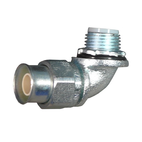 Appleton STNM Series 90 DEG Liquidtight Connector, Size: 3/4 IN, Material: Steel, Insulation: Insulated Throat, Thread Length: 0.59 IN, Standard: Class I, Division 2, UL 514B, E14814, CSA C22.2 No. 18, 065178, For Connecting To Type A Flexible N