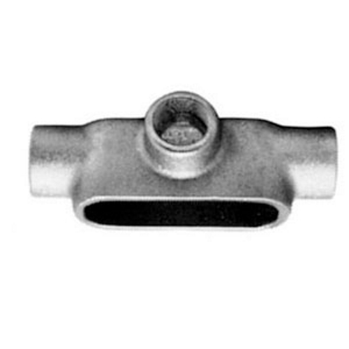 FM7 UNILETS Type T Conduit Outlet Body, Hub Size: 1 IN, Form: 7, Length: 7-1/4 IN, Width: 3 IN, Height: 2-1/4 IN, Material: Grayloy-Iron, Finish: Triple-Coat (Zinc Electroplate, Chromate And Epoxy Powder Coat), Color: Gray, Connection: Tapere