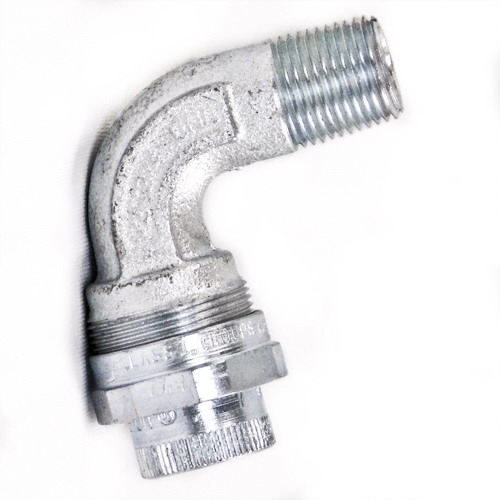 UNL Series 90 DEG Elbow Union, Material: Malleable Iron, Steel Locknut, Finish: Triple-Coat (Zinc Electroplate, Chromate And Epoxy Powder Coat), Trade Size: 1/2 IN, Flexibility: Rigid And IMC, Connection: Tapered Female Threaded X Tapered