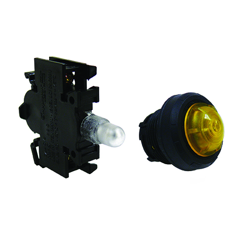 Pilot Light, Type Round Extended, Lamp Input Type 12 to 254 VAC at 50/60 Hz, 12 to 60 VDC, Lamp Type LED, Lens Color Yellow, Lens Material Polycarbonate, Body Material Polyamide, Enclosure Zone 1 and 2-21 and 22, Ex II 2 DG, IP66-IK10, Size 39 MM, Lamp Life 100000 Hr, Mounting Rail, Capacity 18.92 Inch Cu Inch, Weight 0.152 Lb