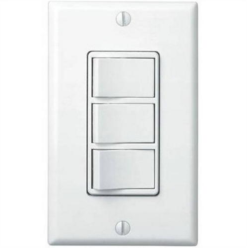 Three-Switch Control for use with sensing Fan/Lights (top switch provides three settings for sensor (On/Auto/Off), remaining switches control light, night-light) and QT Heater/Fan/Light/Night-Light (top switch controls light and night-light, remaining swi