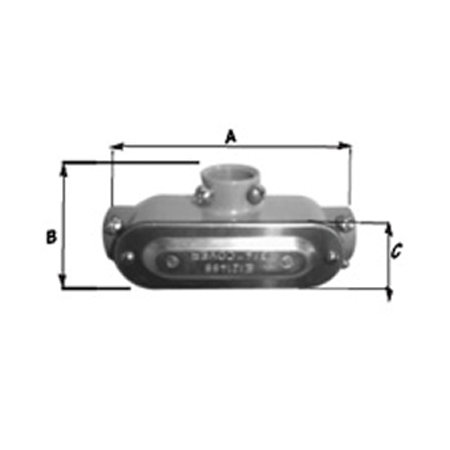 BWF 702-CGV Type T Conduit Body With Cover And Gasket, Hub Size: 1 IN, 5.8 IN Length, 1.8 IN Width, 2.9 IN Height, Material: Body, Aluminum Die-Cast, Cover: Stamped Aluminum, Gasket: Neoprene, Gray Color, Connection: Set Screw, Standard: UL File Number E121488, UL 514B, CSA C22.2 No. 18, CSA LR57925, NEMA FB-1 And NEC Article 348, For Used To Gain Access To The Interior Of A Raceway For Wire Pulling, Inspection And Maintenance