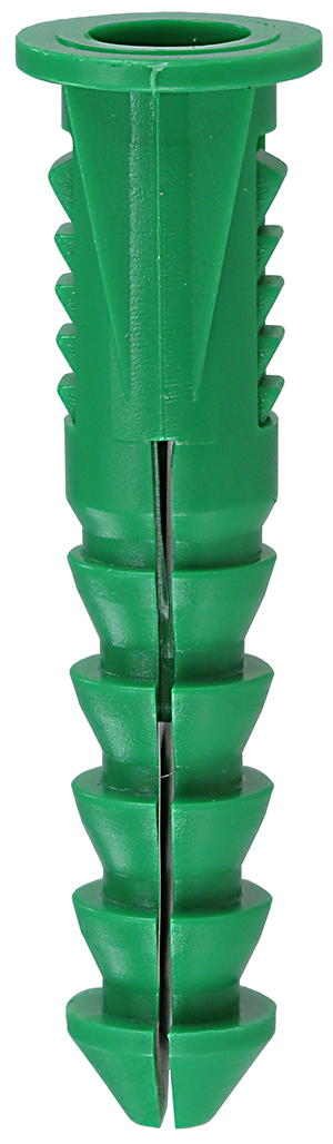 Tapered Anchor with Wings, 1-1/2 in. length, 5/16 in. drill size, #12, #14, #16 screw size, Plastic, Green