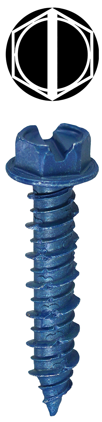 Hex Head Concrete Anchor System, 3/16 in. diameter, 1-3/4 in. length, Hi-Low thread type, 5/32 x 3-1/2 in. drill size, Ceramic Coated Blue finish, Drill included, 1/4 in. bit size, Slotted drive type