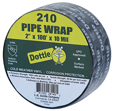 Pipe Wrap, Polyvinyl Chloride material, 100 ft. length, 2 in. width, 10 mil. thickness, Rubber Resin backing material