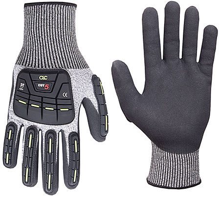 Cut Level 5 Gloves, Medium Size, Polyurethane coating, ANSI/ISEA Cut Level 5, Polyurethane palm material, Abrasion and Puncture Resistant, Gray Black, Nitrile material