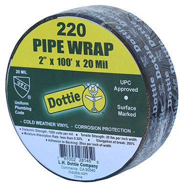 Pipe Wrap, Polyvinyl Chloride material, 100 ft. length, 2 in. width, 20 mil. thickness, Rubber Resin backing material