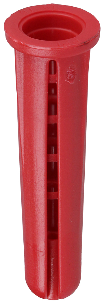 Tapered Anchor with Collar, 1-1/2 in. length, 5/16 in. drill size, #12, #14, #16 screw size, Plastic, Red