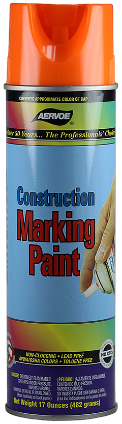Construction Marking Paint, Fluorescent Orange, 20 oz. Aerosol, 17 oz. net weight
