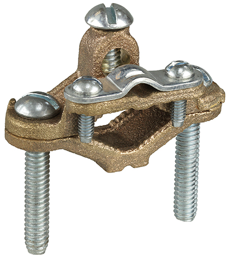 Armored Ground Clamp, 8 SOL to 4 STR conductor size, Bronze material, 1-1/4 to 2 in. pipe size