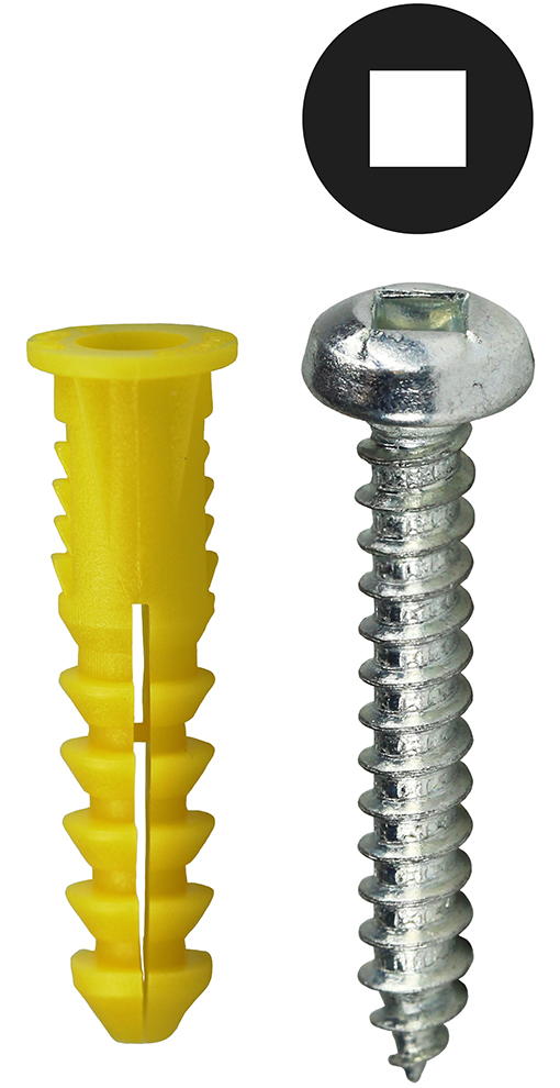 Anchor Kit, #10 x 1 IN Size, 201 pieces, Nylon material, 1/4 in. drill size, includes (100) #122 Yellow Wing Anchor and (100) #10 x 1 IN Square Head Sheet Metal Screw and (1) Carbide Masonry Drill
