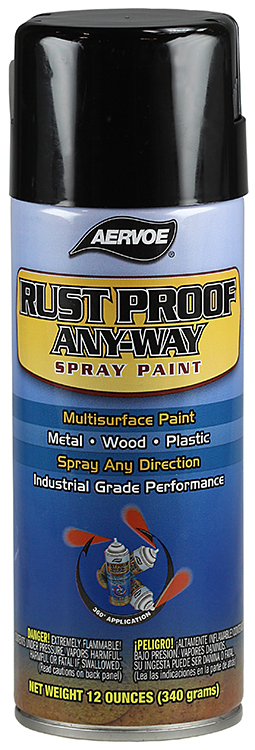 Rust Proof Paint, Solvent base type, Safety Black, 15 min. dry time, Aerosol Can, 12 oz. net weight, 16 oz. Size