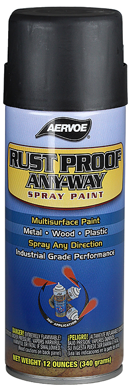 Rust Proof Paint, Solvent base type, Flat Black, 15 min. dry time, Aerosol Can, 12 oz. net weight, 16 oz. Size