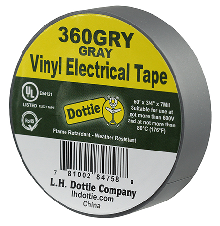 Color Coding Tape, Polyvinyl Chloride material, Gray, 60 ft. length, 3/4 in. width, 30 N/CM tensile strength, 7 mil. thickness, Steel-1.5, Backing-0.15 N/CM adhesion strength, 600 V voltage rating