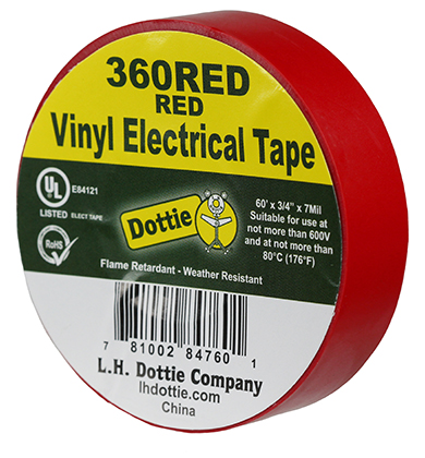 Color Coding Tape, Polyvinyl Chloride material, Red, 60 ft. length, 3/4 in. width, 30 N/CM tensile strength, 7 mil. thickness, Steel-1.5, Backing-0.15 N/CM adhesion strength, 600 V voltage rating