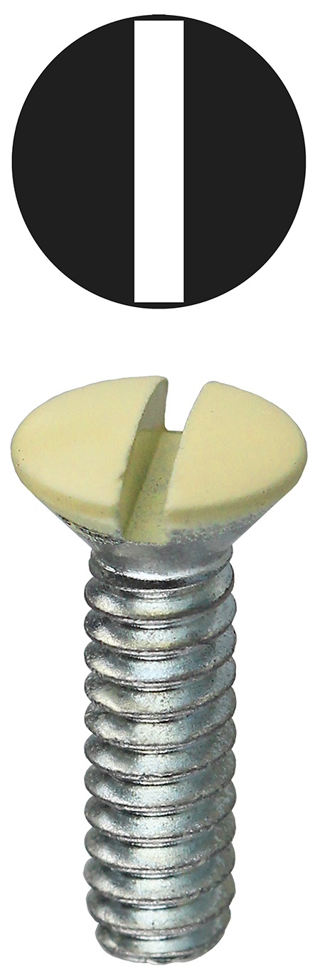 Oval Head Wall Plate Screw, Steel material, 5/16 in. length, #6-32 thread size, Almond head color, Painted finish, Slotted drive