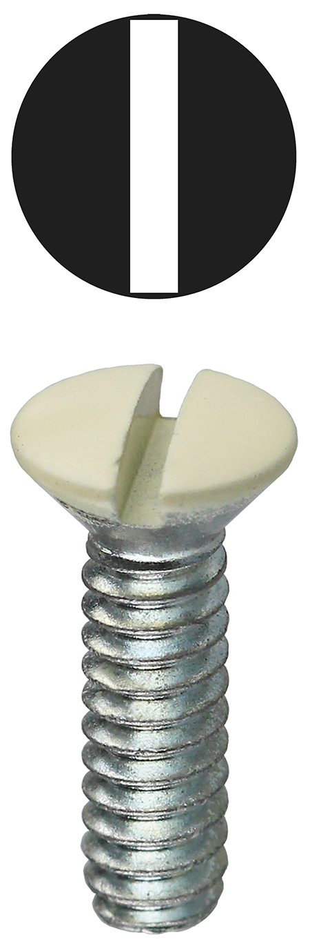 Oval Head Wall Plate Screw, Steel material, 5/16 in. length, #6-32 thread size, Ivory head color, Painted finish, Slotted drive