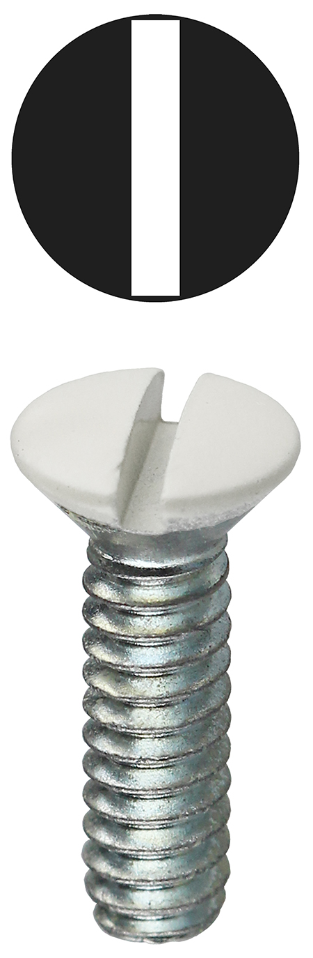 Oval Head Wall Plate Screw, Steel material, 5/16 in. length, #6-32 thread size, White head color, Painted finish, Slotted drive