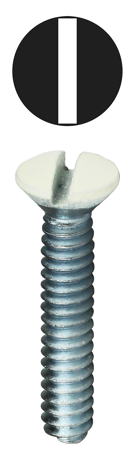 Oval Head Wall Plate Screw, Steel material, 3/4 in. length, #6-32 thread size, Ivory head color, Painted finish, Slotted drive