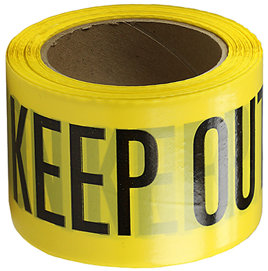 Barricade Tape, Yellow, 300 ft. length, Reusable Polyethylene material, "Caution Keep Out" legend, 3 mil. thickness, 3 in. width