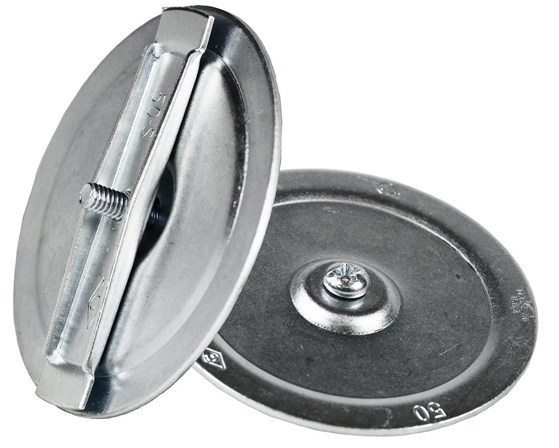 Three Piece Knockout Seal, 6 in. Size, Steel material, Snap In mounting, Zinc Plated Finish