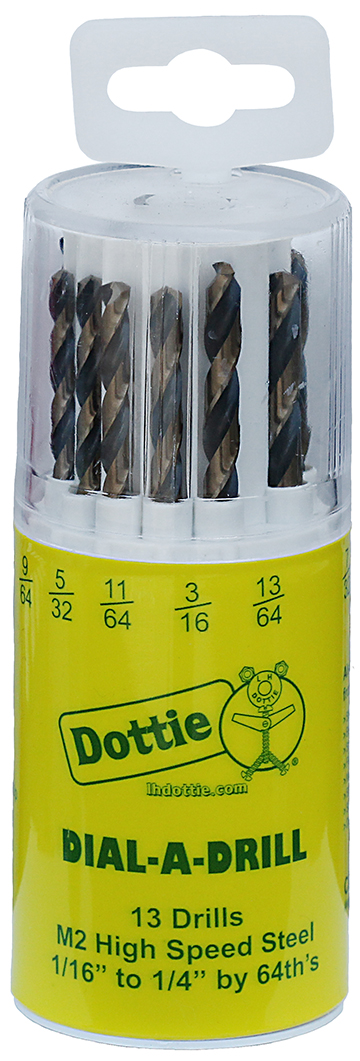 Drill Kit, 13 pieces, 3/16 in. shank size, 1/16 to 1/4 in. drill bit size, M2 High Speed Steel material, Black/Gold finish (Dial-A-Drill)