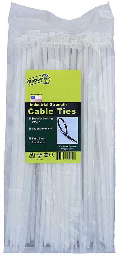 Standard Duty Cable Ties, 0.095 in. width, 4.12 in. length, 0.042 in. thickness, 0.874 in. bundle diameter, Nylon material, Natural, 18 lb. tensile strength