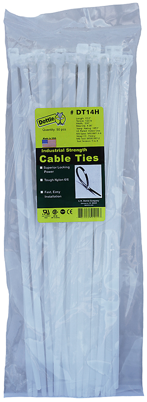 Heavy Duty Cable Ties, 0.3 in. width, 15.09 in. length, 0.076 in. thickness, 4.06 in. bundle diameter, Nylon material, Natural, 120 lb. tensile strength