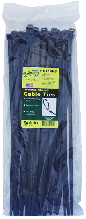 Heavy Duty Cable Ties, 0.3 in. width, 15.09 in. length, 0.076 in. thickness, 4.06 in. bundle diameter, Nylon material, UV Black, 120 lb. tensile strength