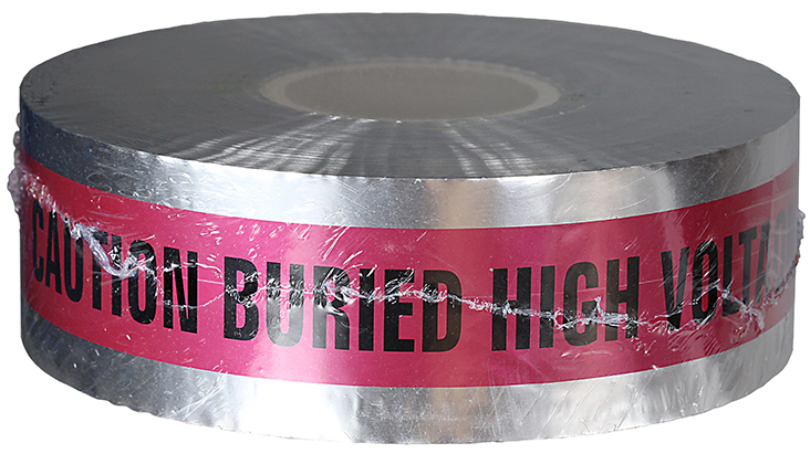 Detectable Tape, Red, 1000 ft. length, Foil Bonded Polyethylene material, "Caution Buried High Voltage Line Below" legend, 4.5 mil. thickness, 3 in. width