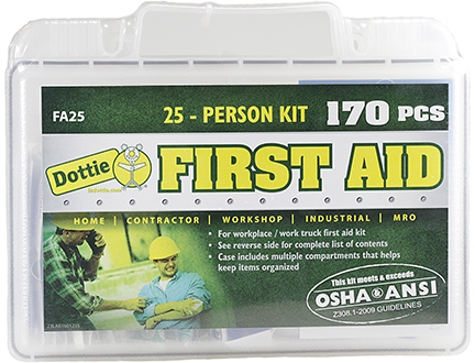 First Aid Kit, (2) SILVEX Wound Gel, (24) Alcohol Wipes, (21) Antiseptic Wipes, (10) Cotton Tip Applicators, (1) First Aid Guide OSHA/ANSI, (5) Wood Splints, (4) Examination Gloves (2 pairs), (10) Safety Pins, (1) Metal Tweezers, (1) Scissors, (6) Antibiotic Ointment, (6) Burn Cream, (3) Sting Relief Prep Pads, (10) Aspirin Tablets, (8) Antacid Tablets, (10) Non-Aspirin Tablets, (2) Instant Cold Pack 5 in x 6 in, (24) Sheer Bandages 3/4 in x 3 in, (30) Sheer Bandages 3/8 in x 1-1/2 in, (20) Sheer Bandages 1 in x 3 in, (5) Fabric Knuckle Bandages, (5) Butterfly Closures, (1) Triangular Bandage 40 in x 40 in x 56 in, (11) Sterile Gauze Pads 4 in x 4 in/4 ply, (10) Sterile Gauze Pads 2 in x 2in/4 ply, (2) Eye Pads 2 in, (1) Sterile Trauma Pad 5 in x 9 in, (1) Gauze Roll 2 in x 4.1 yd, Polypropylene case, 251 total pieces