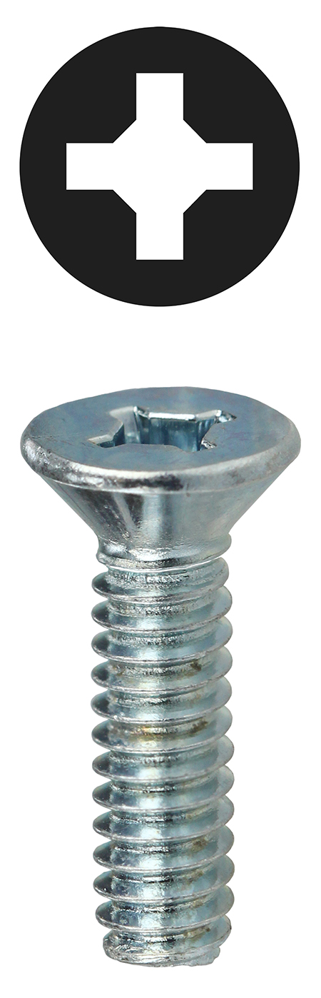 Machine Screw, Steel material, 3/4 in. length, #8-32 thread size, Flat head type, Zinc Plated Finish, Square/Phillips drive type