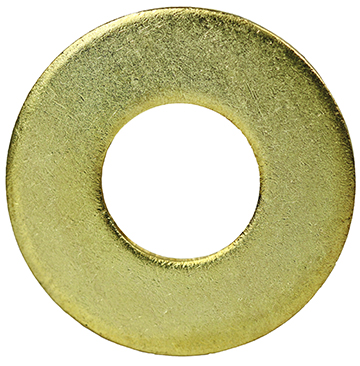 Flat Washer, Brass material, 1/32 in. thickness, 7/16 in. outside diameter, 7/32 in. inside diameter, fits bolt size #10