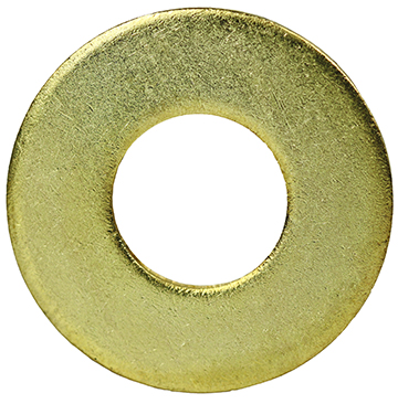 Flat Washer, Brass material, 1/16 in. thickness, 7/8 in. outside diameter, 7/16 in. inside diameter, fits bolt size 3/8 in.