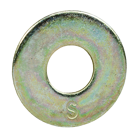 Flat Washer, Hard Alloy material, Zinc Plated Finish, 1/16 in. thickness, 3/4 in. outside diameter, 5/16 in. inside diameter, fits bolt size 1/4 in.
