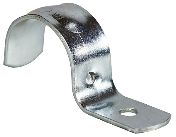 One Hole Strap, Steel material, Zinc Plated Finish, Surface mounting, 14 GA thickness, 3/4 in. strap size, Pipe