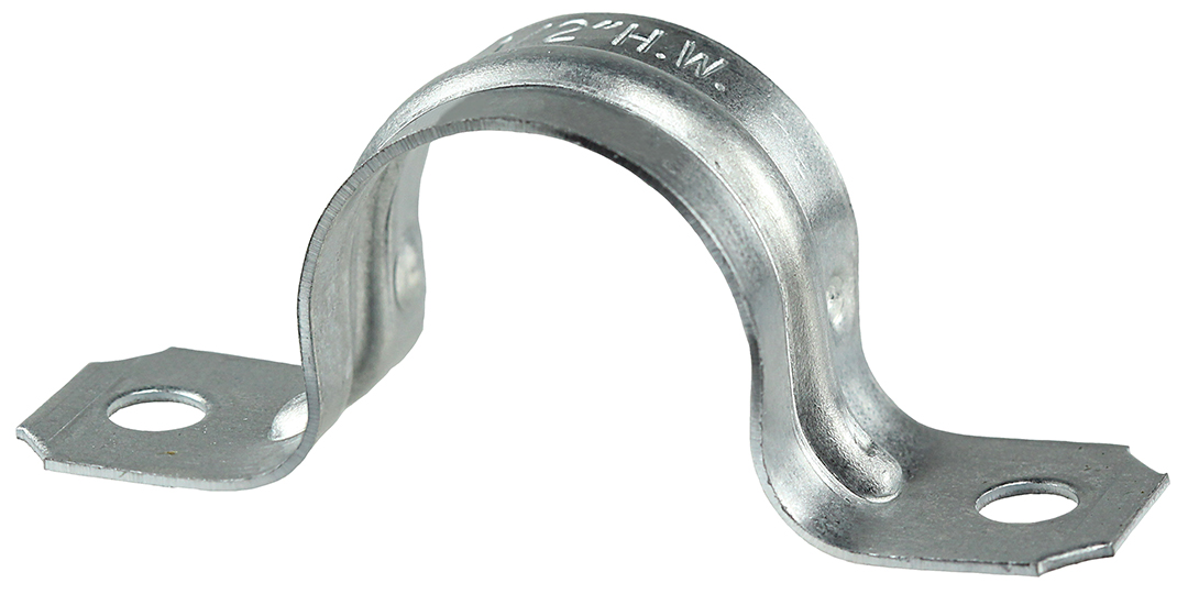 Two Hole Strap, Steel material, Zinc Plated Finish, Surface mounting, 20 GA thickness, 1-1/2 in. strap size