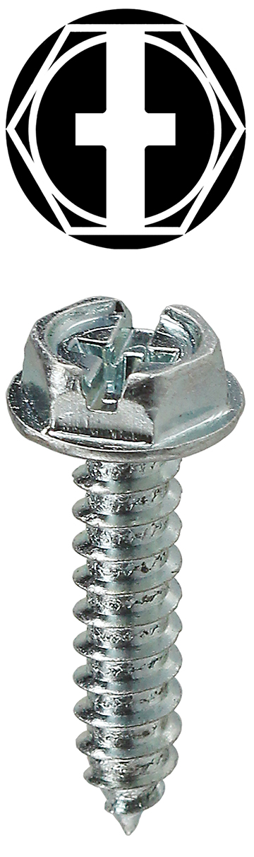 Sheet Metal Screw, Steel material, 1/2 in. length, #6 thread size, 1/4 in. head width, Hex Washer head type, Zinc Plated Finish, Slotted/Phillips drive type