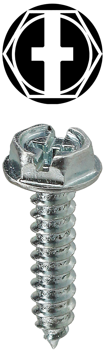 Sheet Metal Screw, Steel material, 1-1/4 in. length, #10 thread size, 5/16 in. head width, Hex Washer head type, Zinc Plated Finish, Slotted/Phillips drive type