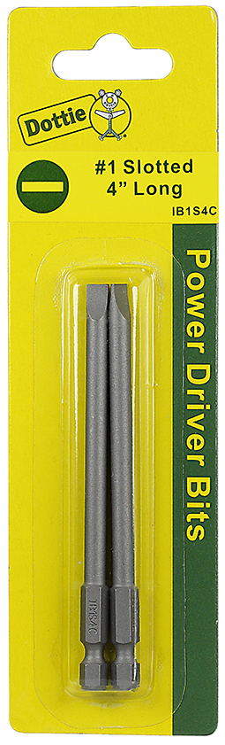 Power Bit, #1 tip size, Slotted tip type, 4 in. overall length, 2 pieces, #6 screw size