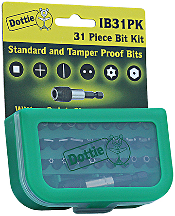 Compact Combo Bit Kit, Square-#0, #1, #2, #3, Phillips-#0, #1, #2, #3, Slotted-#0, #1, #2, #3, Star Pin-T10, T15, T20, T25, T27, T30, Spanner-#6, #8, #10, #12, #14, Hex Pin-3/32 IN, 1/8 IN, 5/32 IN, 3/16 IN, 7/32 IN tip size, Square, Phillips, Slotted, Star Pin, Spanner, Hex Pin tip type, 1 in. overall length, 31 piece