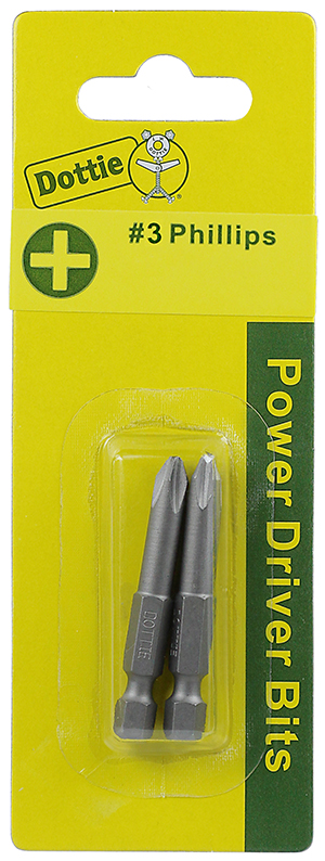 Power Bit, #3 tip size, Phillips tip type, 3 in. overall length, 2 pieces, #12-14 screw size