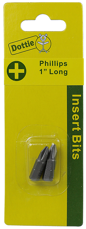 Insert Bit, #0 tip size, Phillips tip type, 1 in. overall length, 2 pieces, #4 screw size