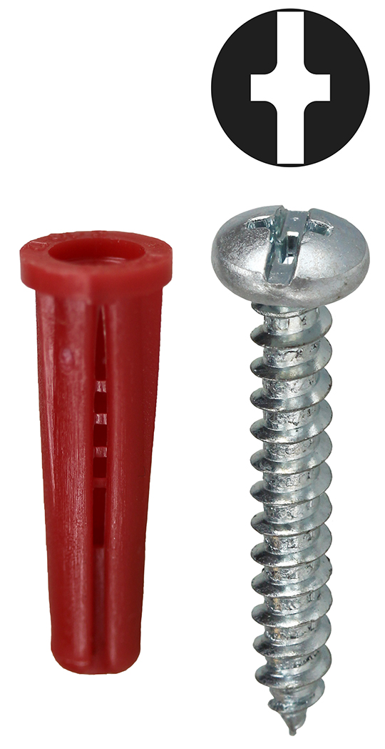 Anchor Kit, #10 x 1 IN Size, 201 pieces, Nylon material, 1/4 in. drill size, includes (1) Carbide Masonry Drill and (100) #10 x 1 IN Phillips/Slotted Head Sheet Metal Screw and (100) #22 Red Collar Anchor